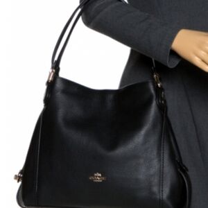 Coach Edie Black Leather Shoulder Bag & Dust Bag
